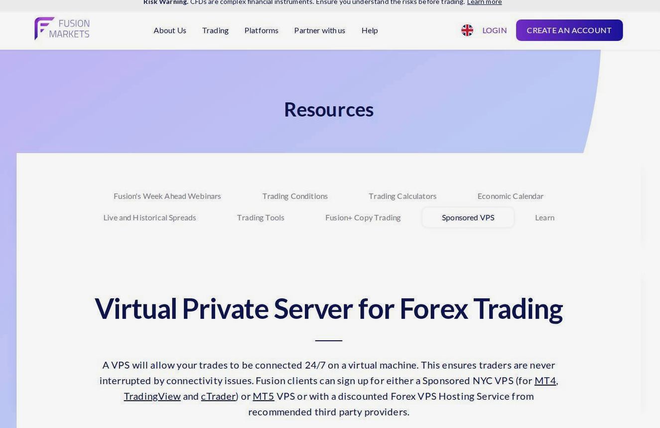 The platform page on the Fusion Markets website