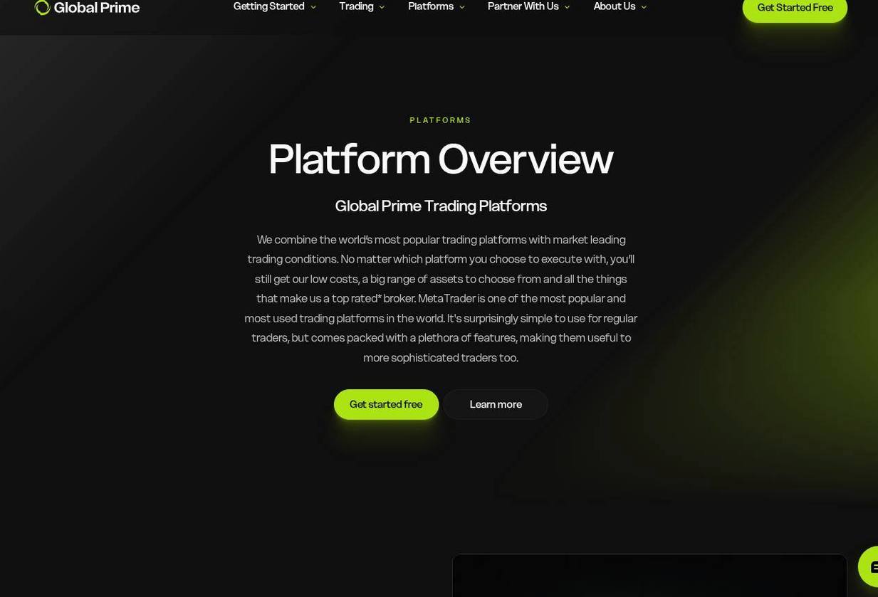 The platform page on the Global Prime website