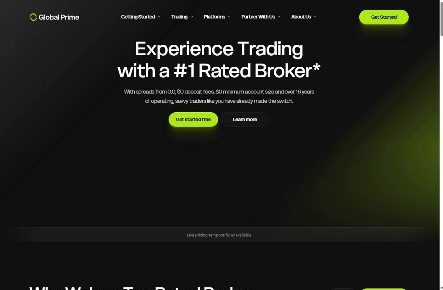 Screenshot of the Global Prime website