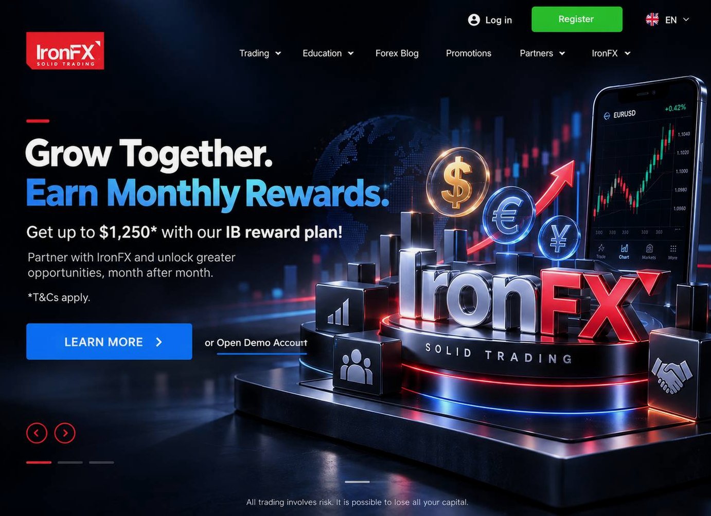 Screenshot of the IronFX website