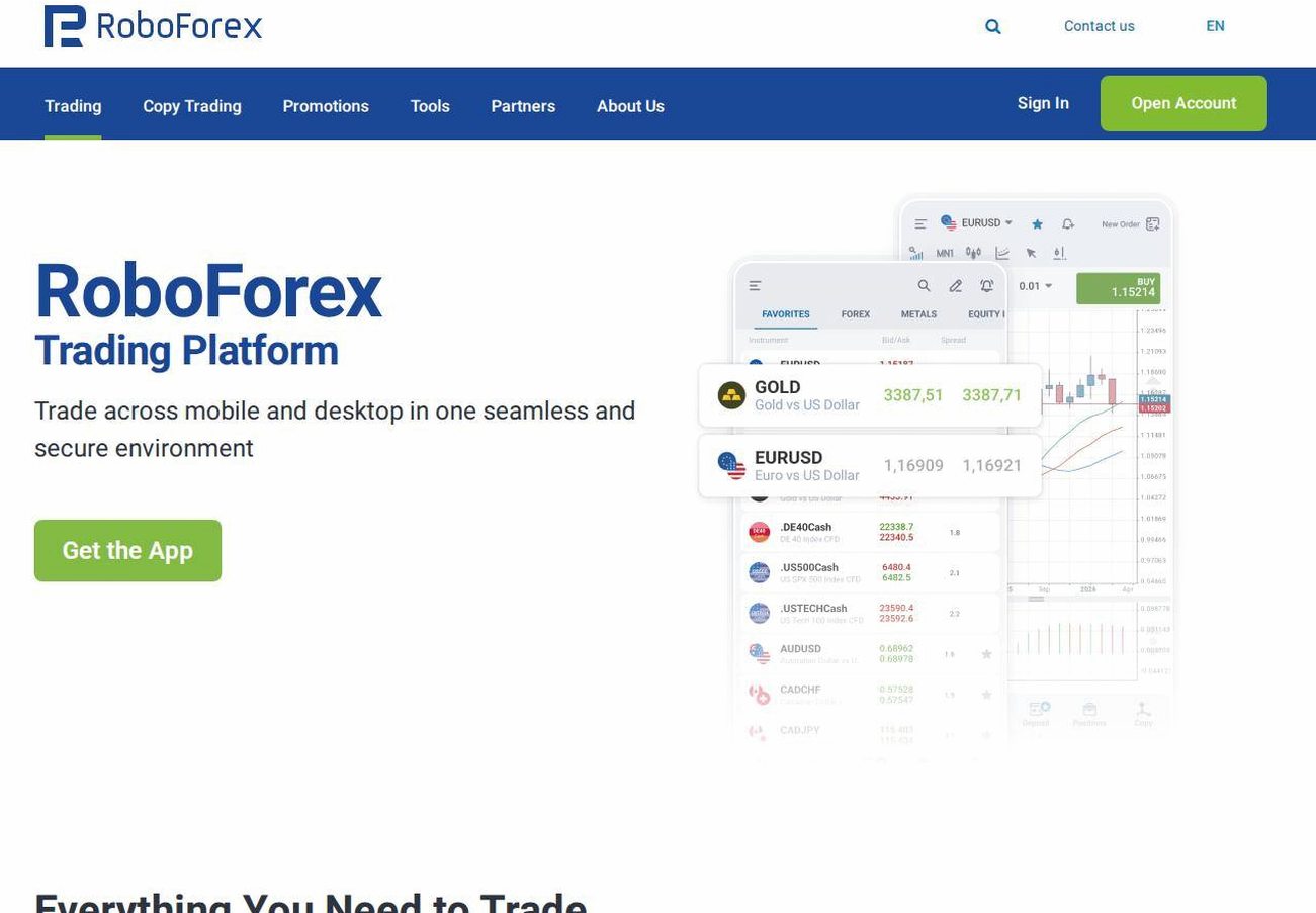 The platform page on the RoboForex website