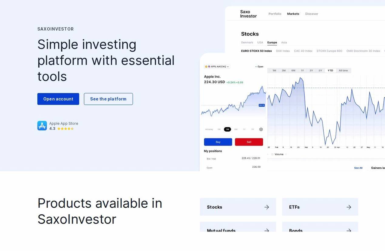 The platform page on the Saxo Bank website