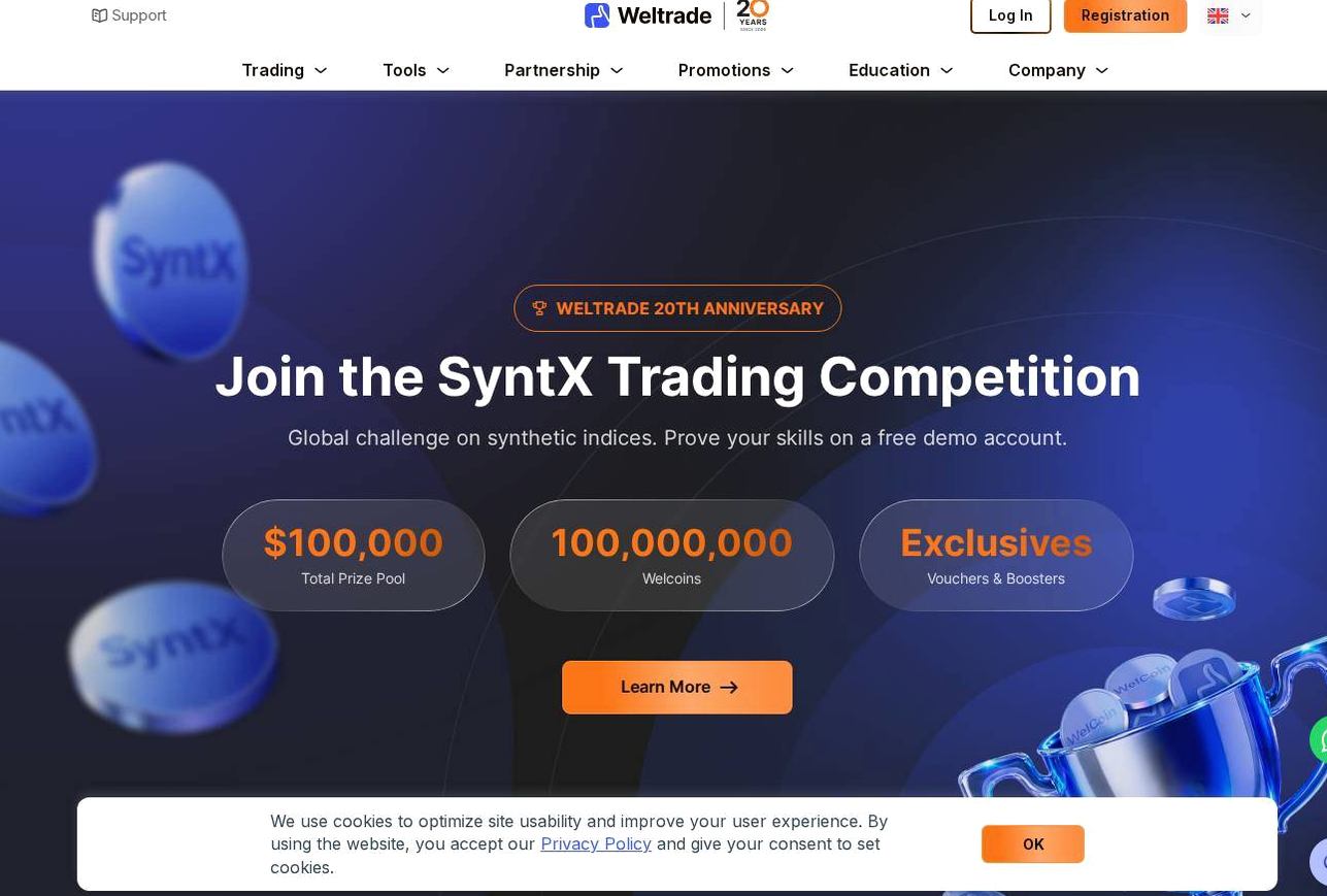 Screenshot of the Weltrade website